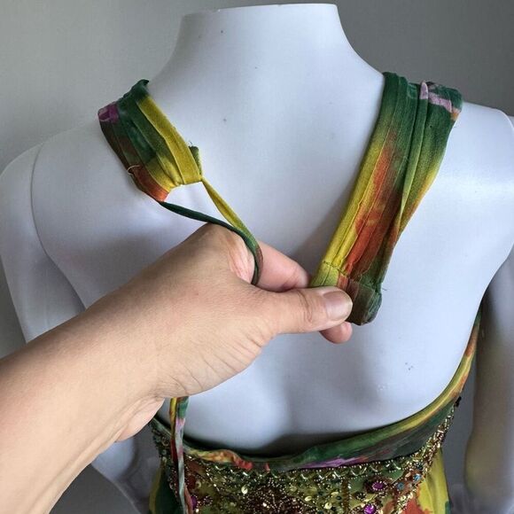 VTG Sue Wong 100% Silk Embellished Beaded Fairy Cocktail Bubble Dress *FLAWED - Picture 7 of 9